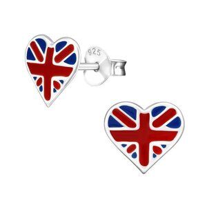 Sterling Silver England Flag Heart Studs